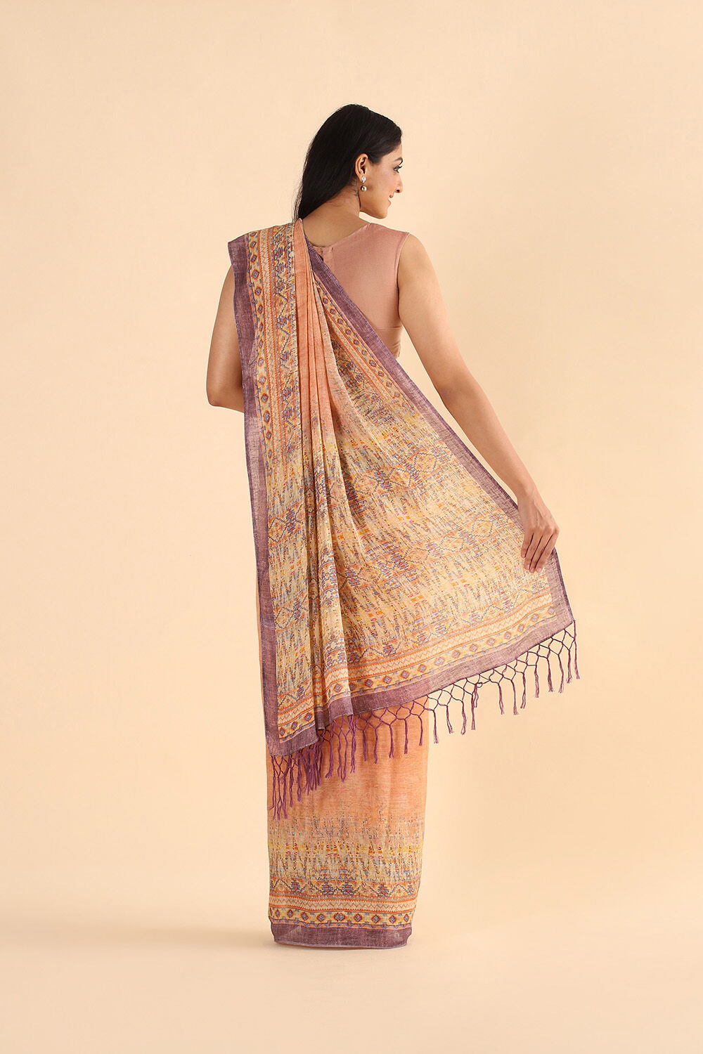 Light Orange Pure Linen Digital Printed Saree image number null