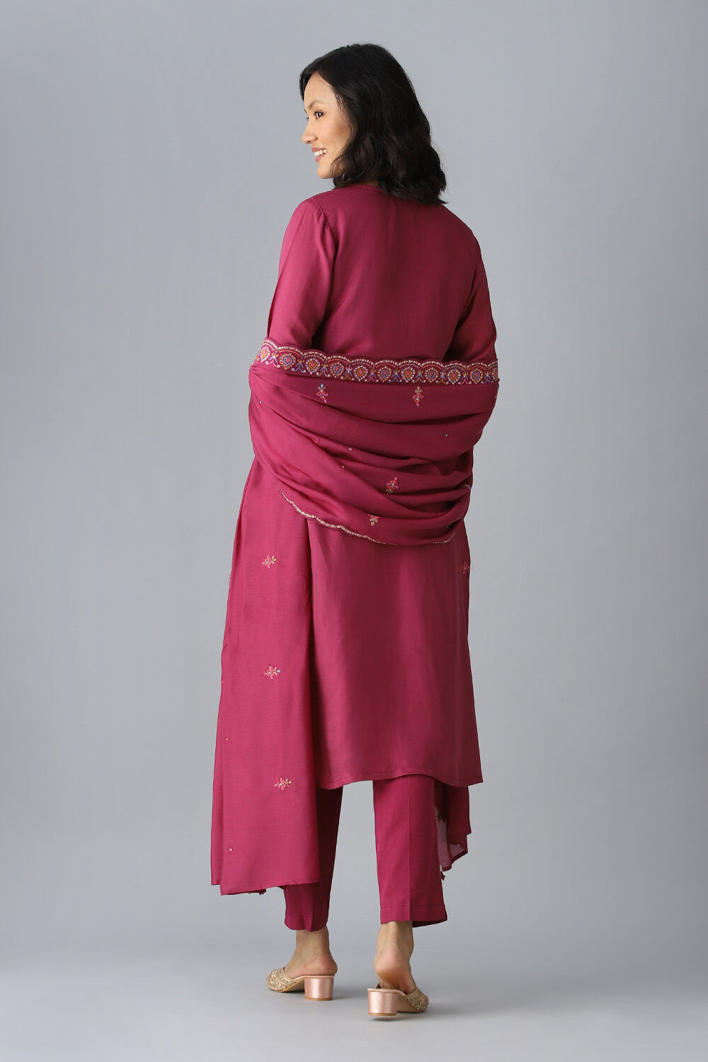 Dark Pink Embroidered Viscose Kurta Set image number null