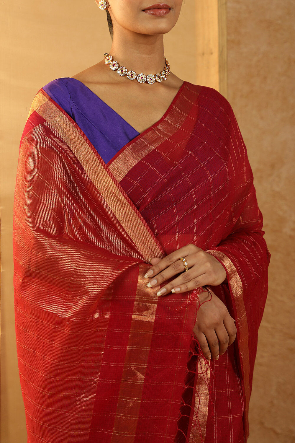 Red Woven Pure Silk Cotton Bengal Saree image number null