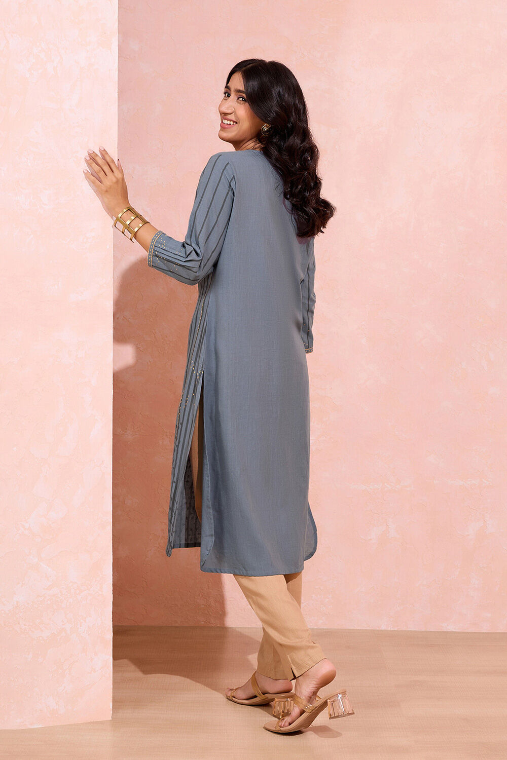 Grey Pure Cotton Printed Embroidery Kurta image number null