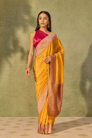 Yellow Embroidered Pure Viscose Saree thumbnail image number null