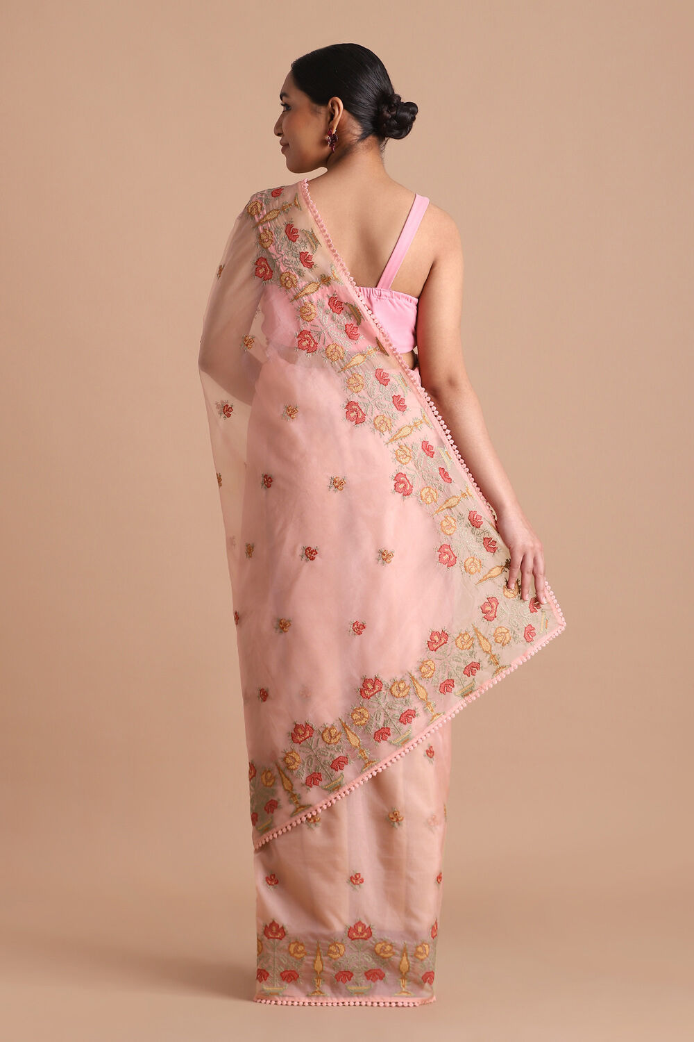 Light Pure Pink Embroidered Saree image number null