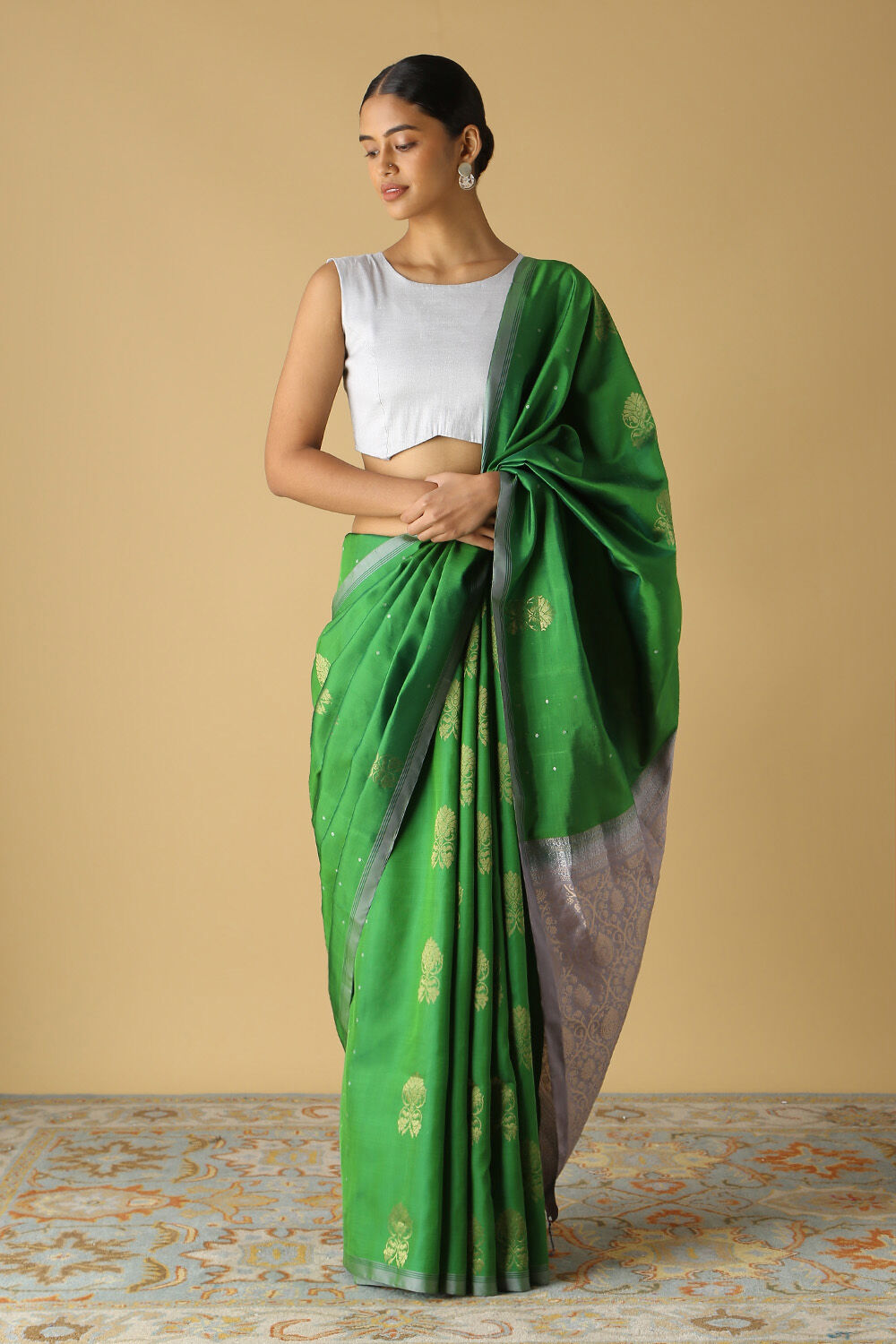 Green Pure Silk South Saree image number null
