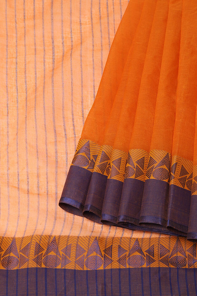 Orange Pure Cotton Bengal Saree
