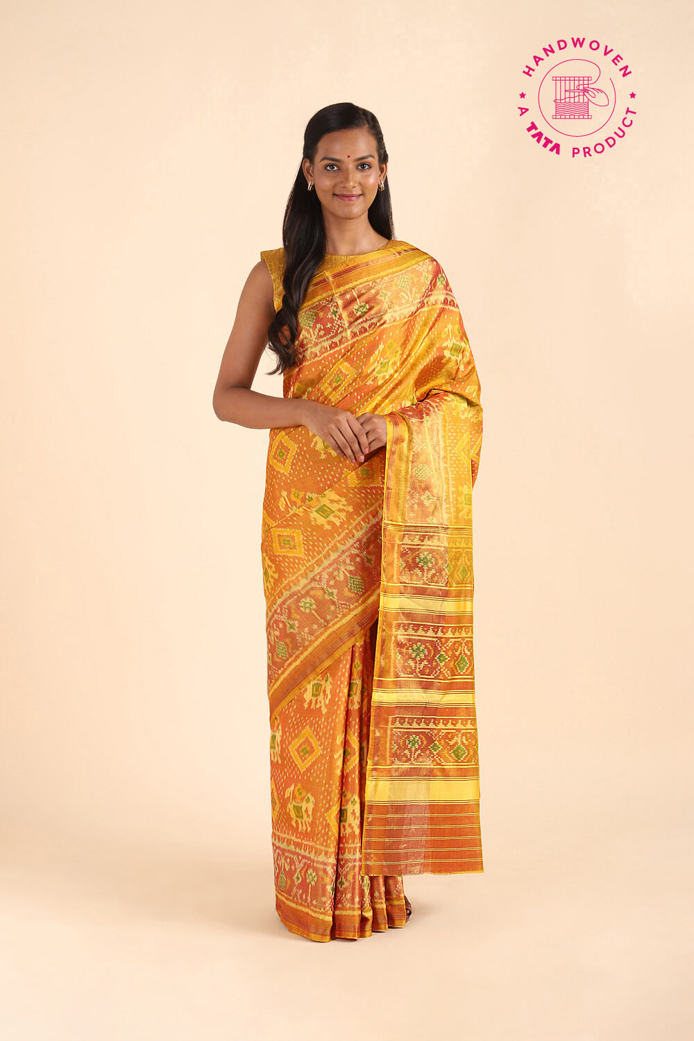 Yellow Pure Silk Rajkot Patola Ikat Saree image number null