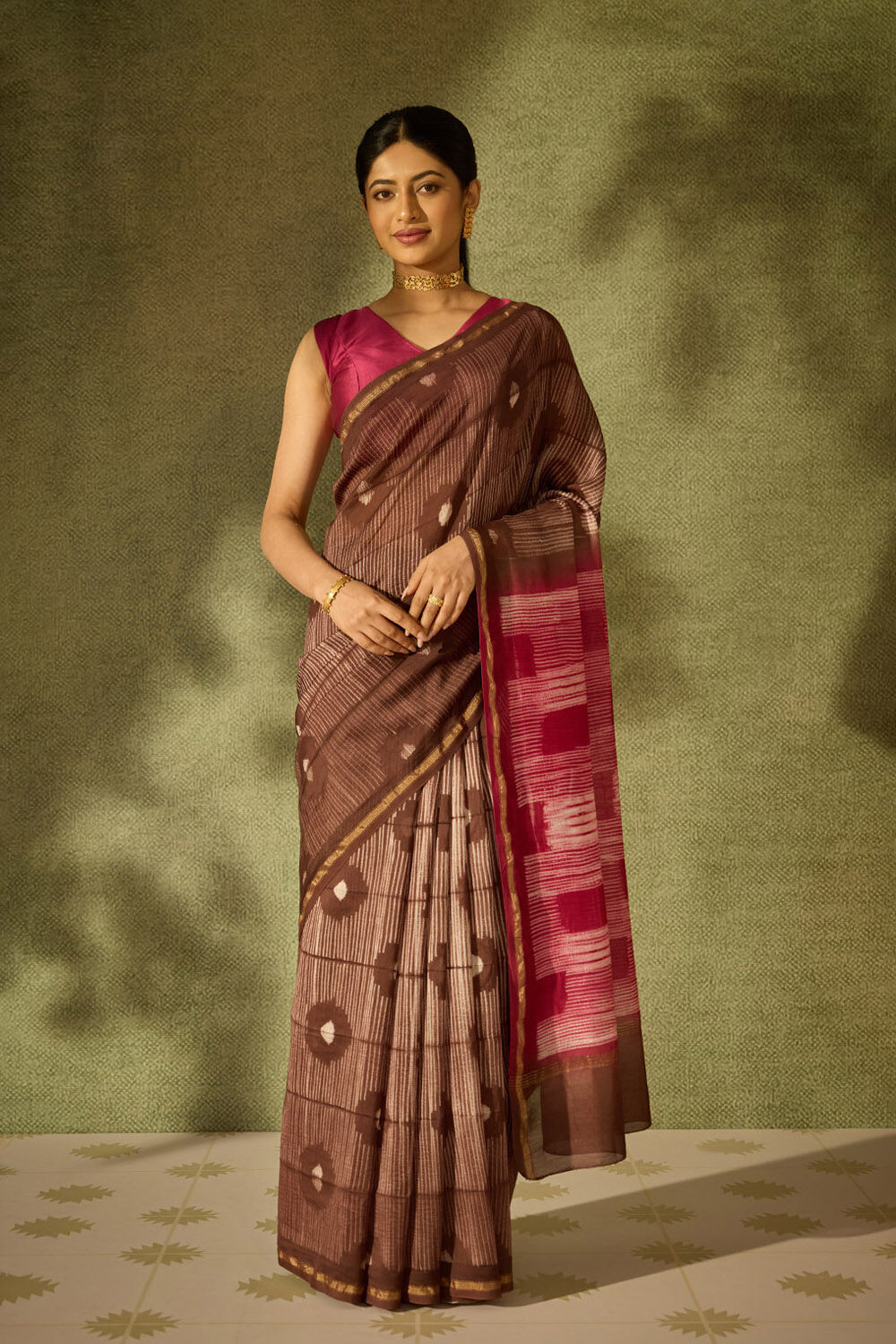Brown Rajasthan Pure Silk Cotton Tie & Dye Shibori Saree image number null