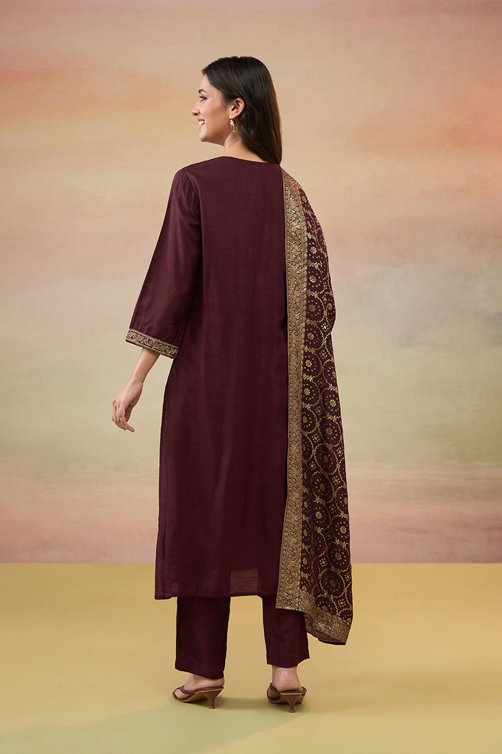 Dark Red Pure Viscose Embroidered Kurta Set image number null