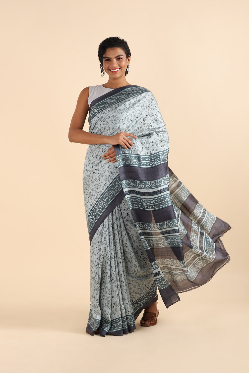 Grey Pure Silk Printed Saree image number null
