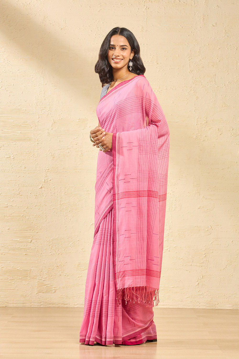 Pink Bengal Pure Cotton Jamdani Saree image number null