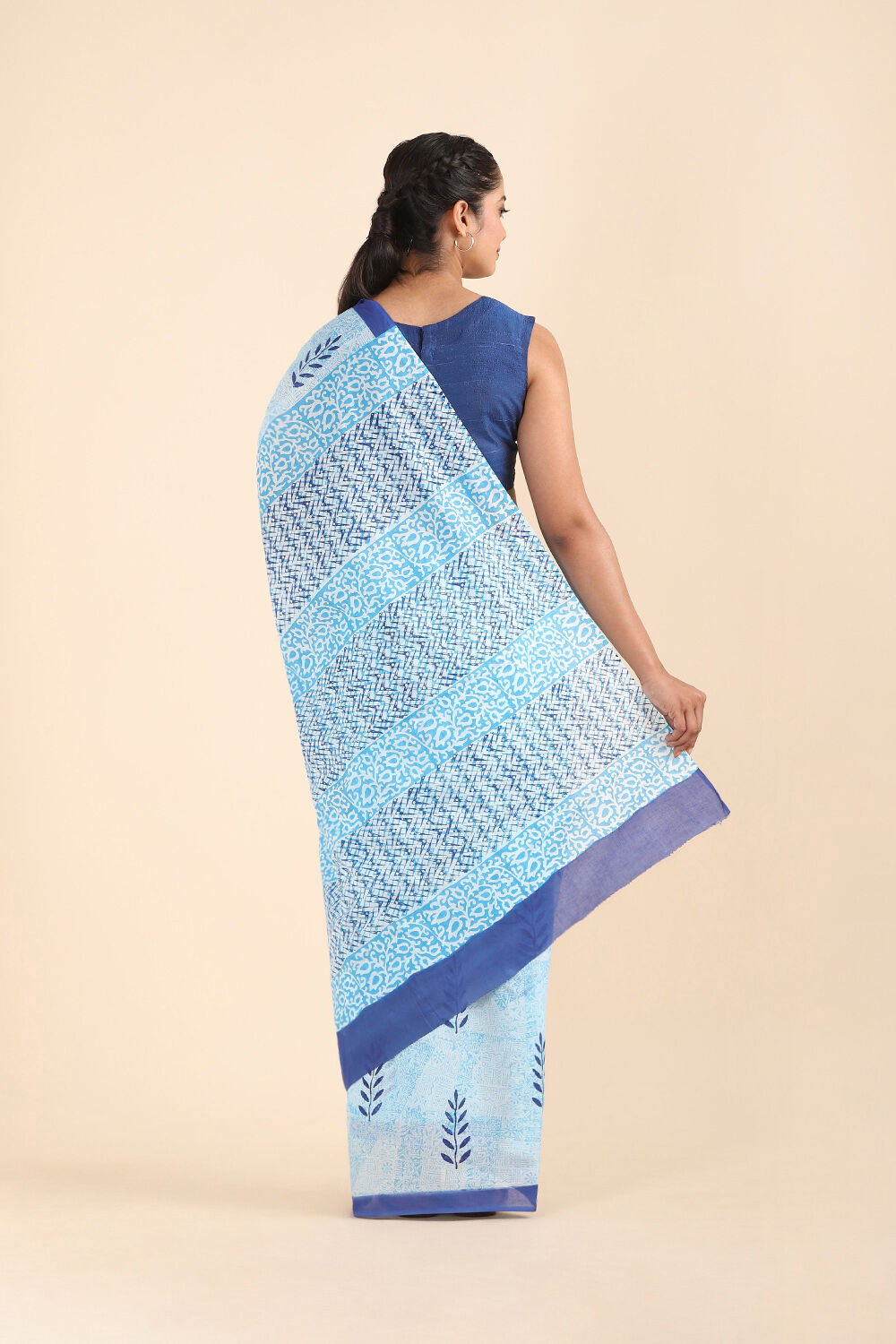 Light Blue Pure Cotton Mulmul Printed Saree image number null
