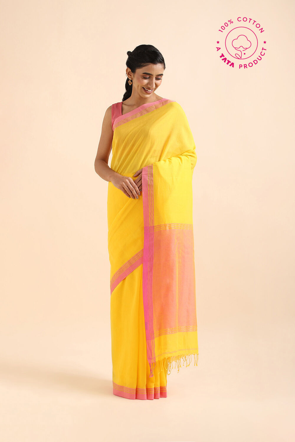Yellow Pure Cotton Bengal Saree image number null