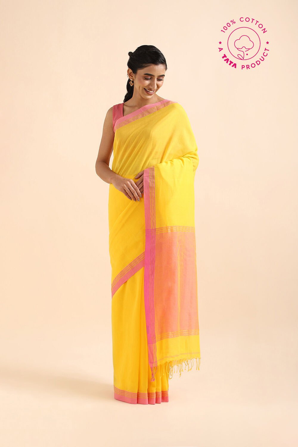 Yellow Pure Cotton Bengal Saree image number null