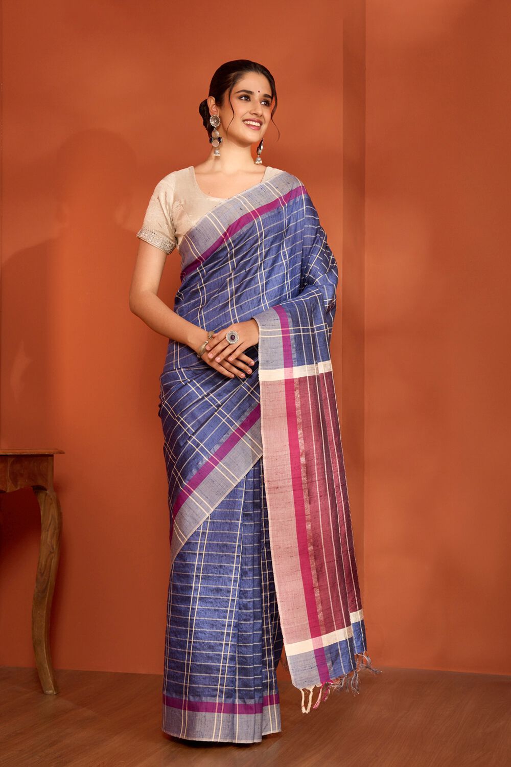 Blue Bhagalpur Woven Pure Tussar Silk Saree image number null
