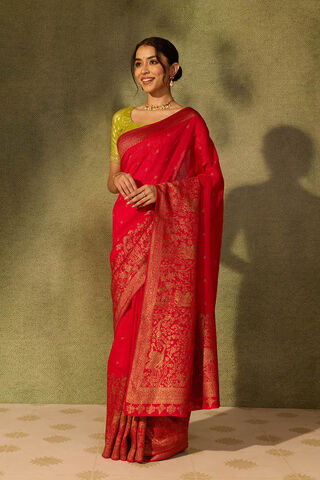 Dark Pink Pure Viscose Woven Saree thumbnail image number null