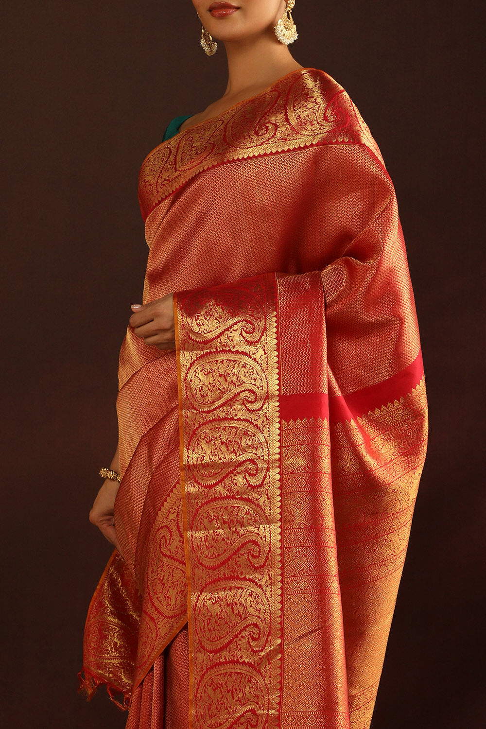 Red Woven Pure Silk Kanjivaram Saree image number null