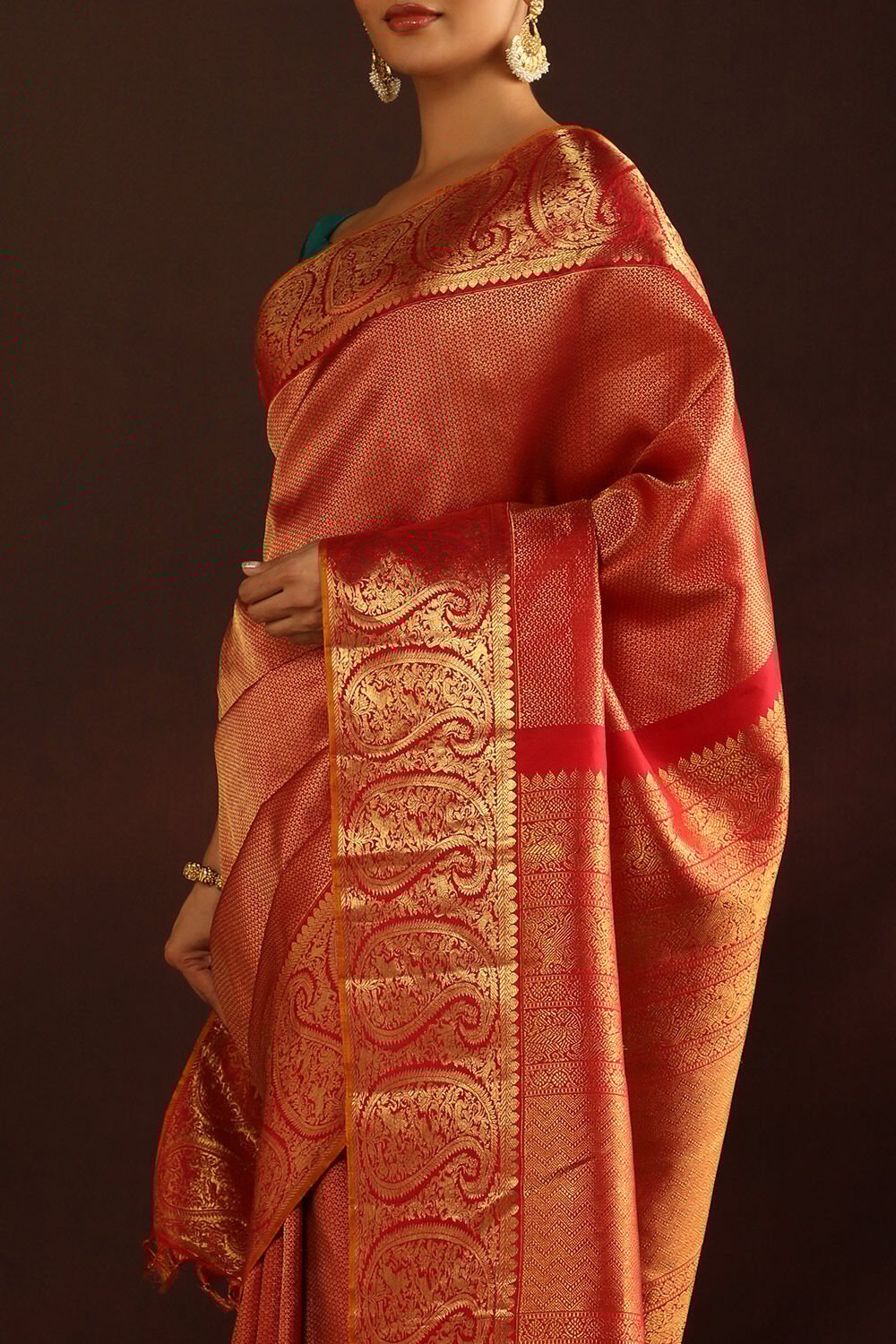 Red Woven Pure Silk Kanjivaram Saree image number null