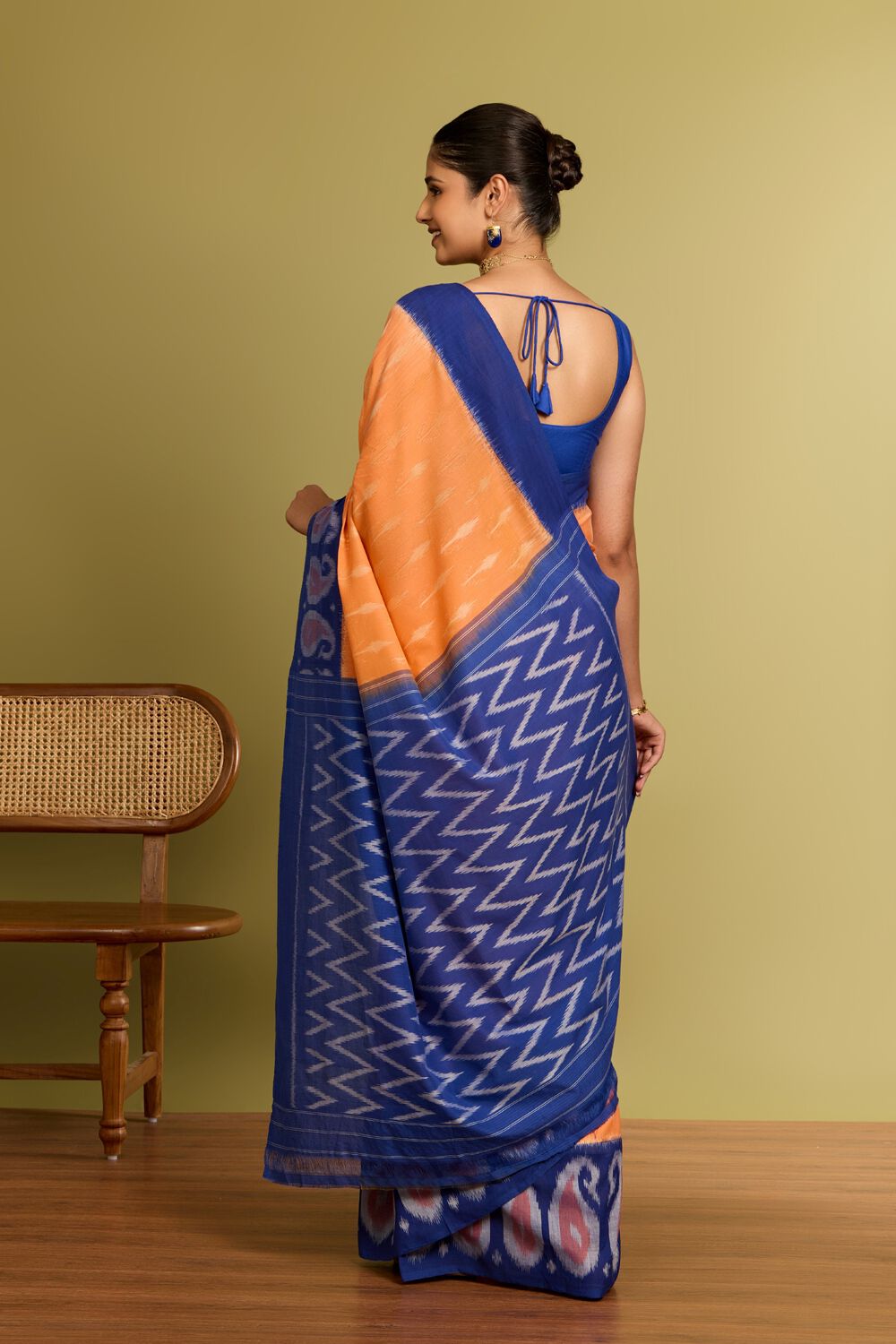Orange Pochampalli Pure Cotton Ikat Saree image number null