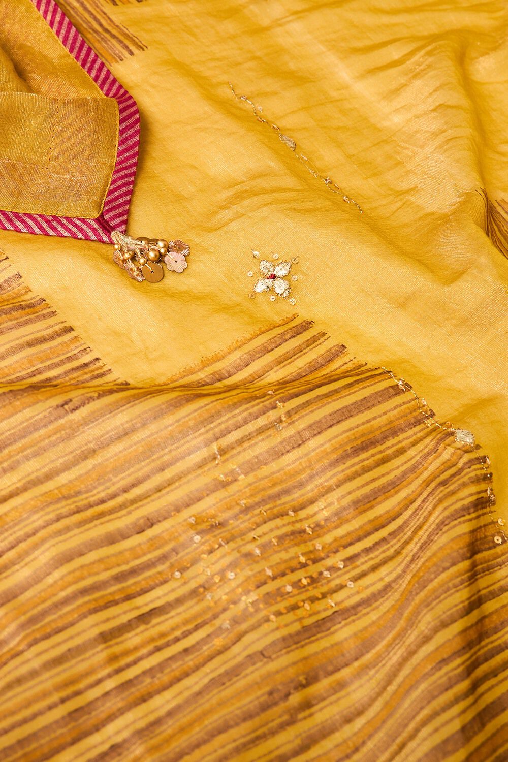 Yellow Pure Tissue Cotton Printed Embroidered Saree image number null