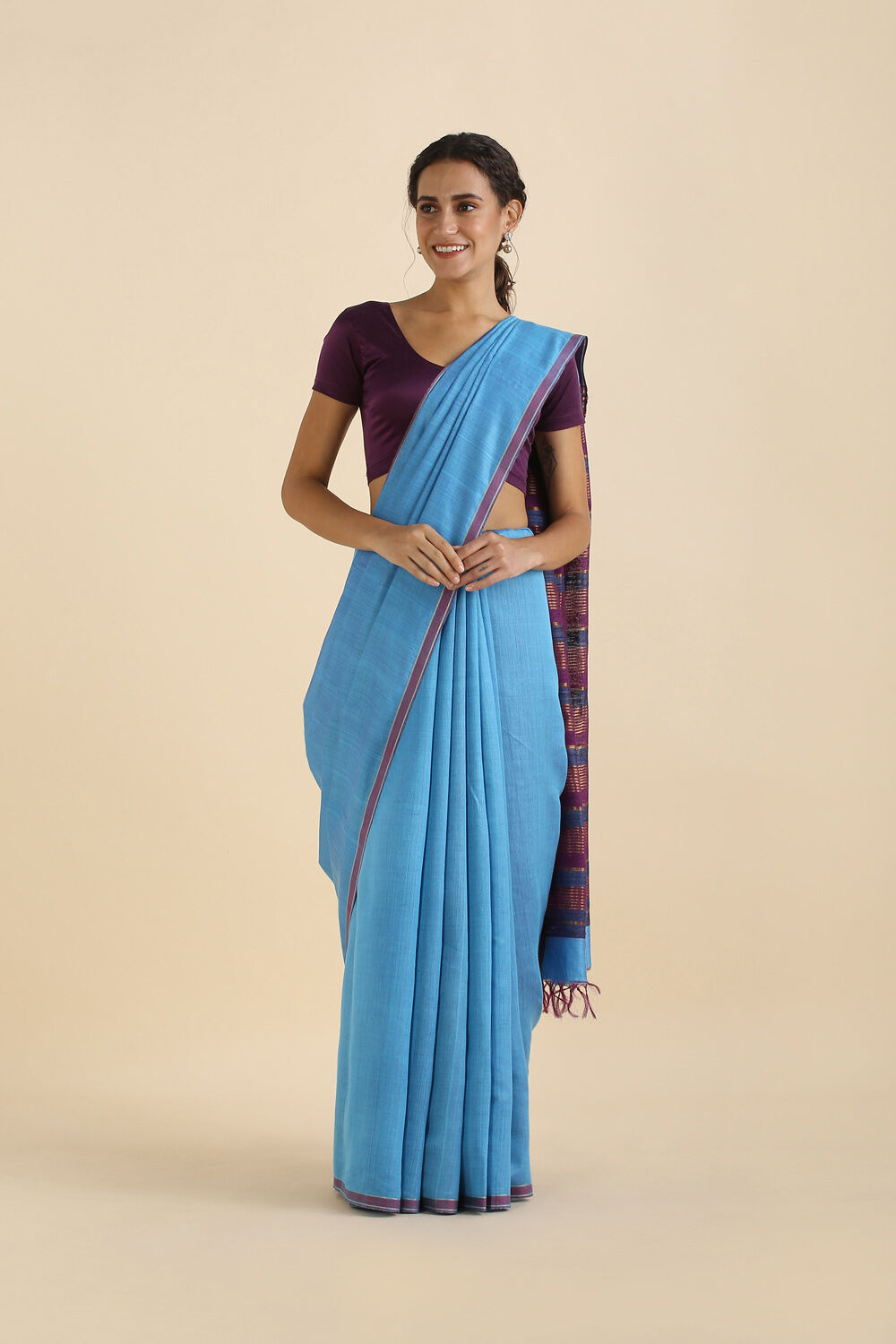 Blue Pure Silk Viscose Bhagalpuri Saree image number null