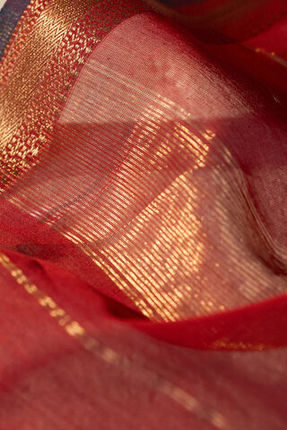 Red Woven Pure Silk Cotton Maheshwari Saree thumbnail image number null