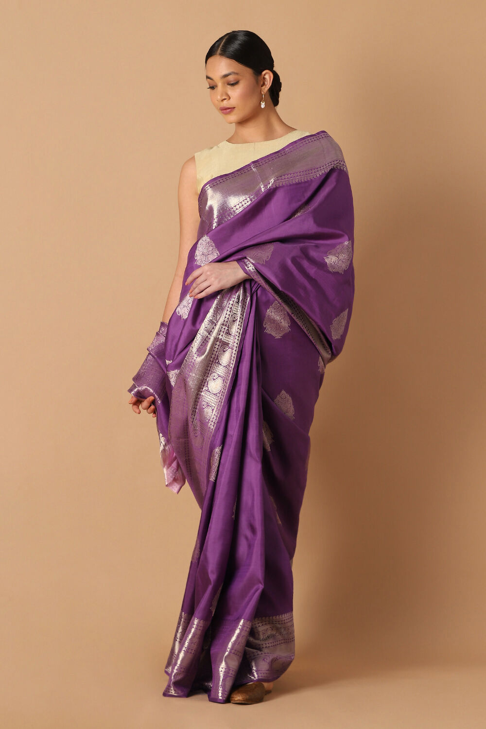 Violet Pure Silk Kanjivaram Saree image number null