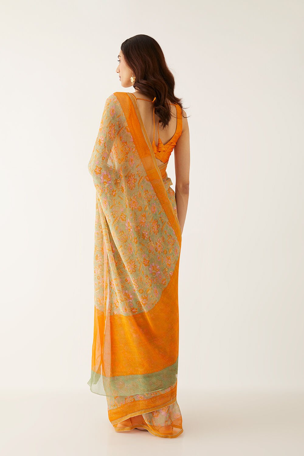 Light Green Viscose Chiffon Printed Saree image number null