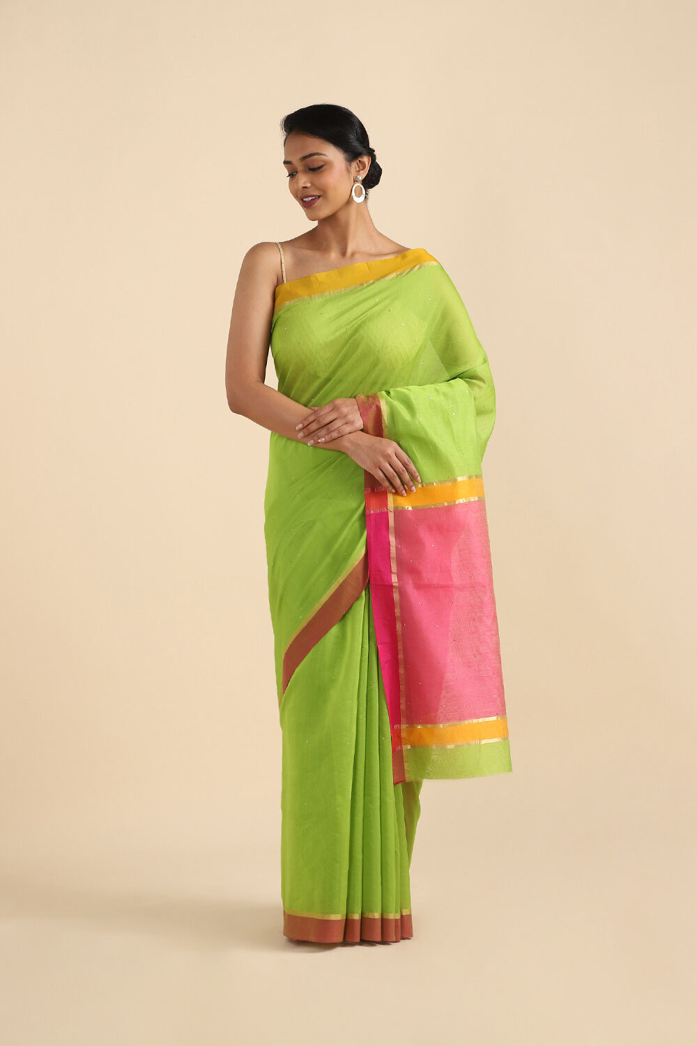 Green Pure Silk Cotton Chanderi Saree image number null