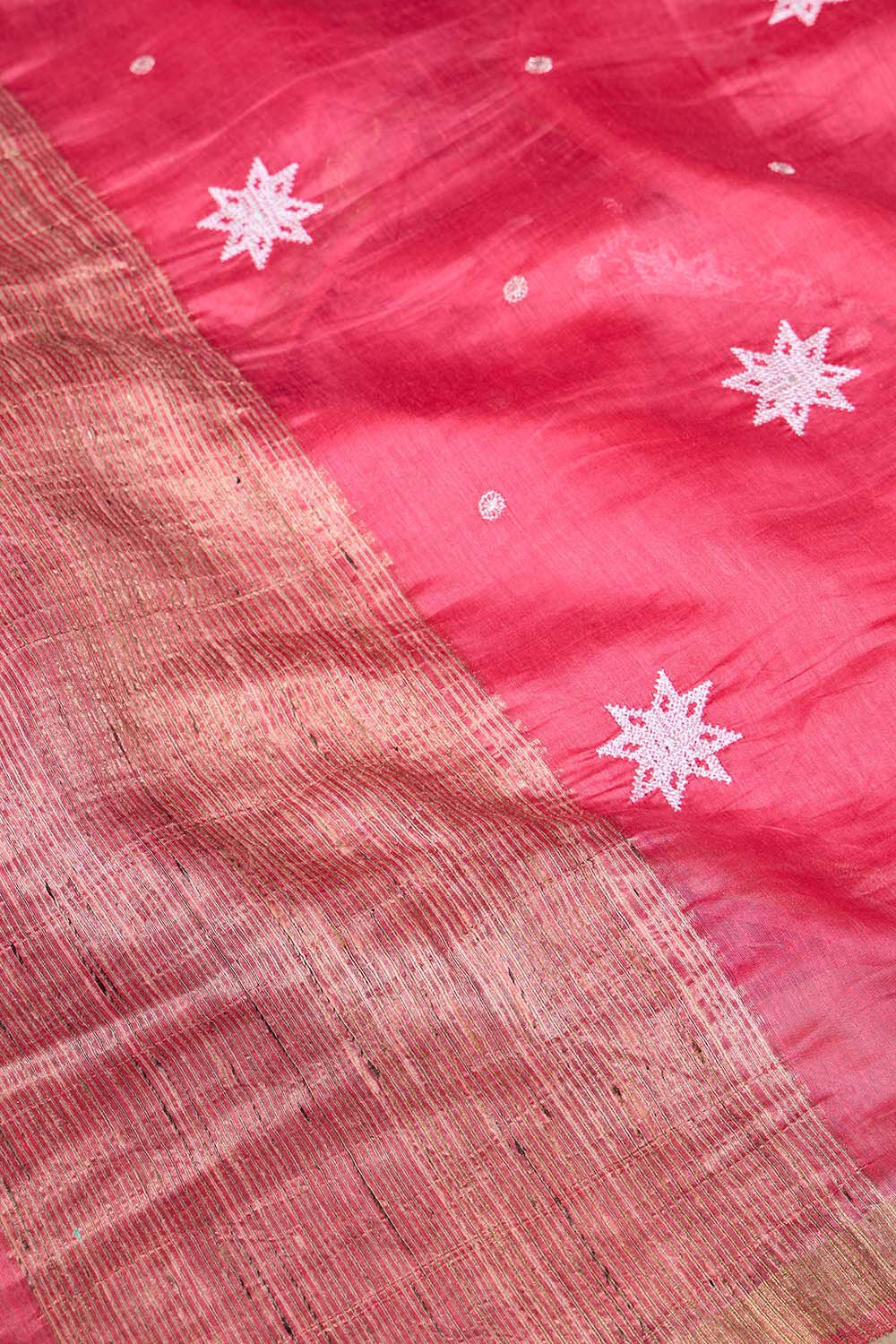 Pink Pure Silk Linen Embroidered Saree image number null