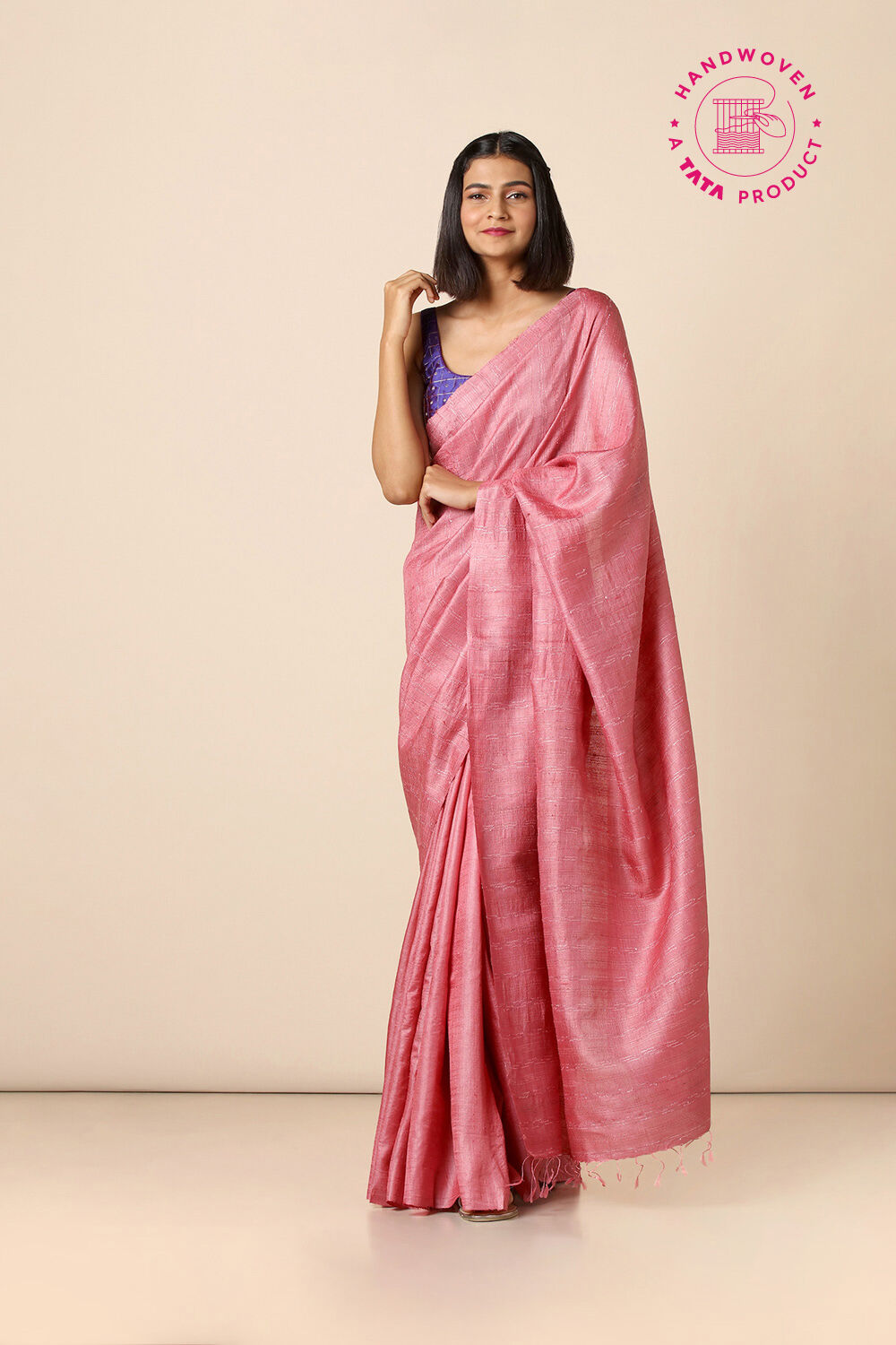 Pink Pure Tussar Silk Woven Saree image number null
