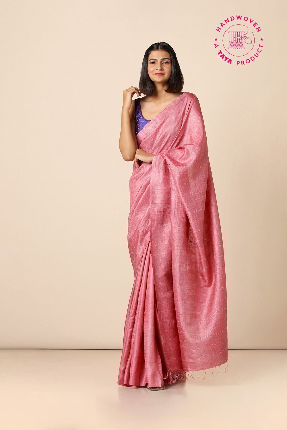 Pink Pure Tussar Silk Woven Saree image number null