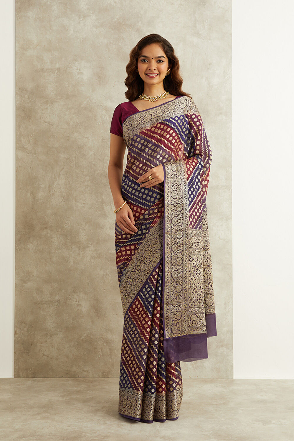 Purple Pure Silk Georgette Banarasi Cutwork Saree image number null