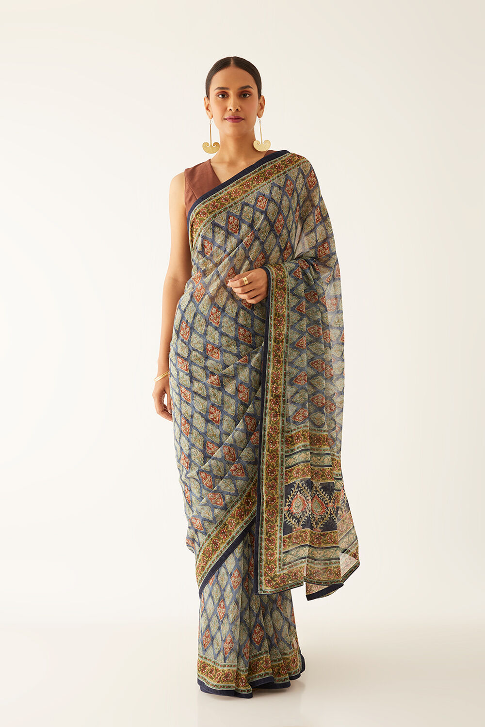 Blue Viscose Georgette Digital Printed Saree image number null