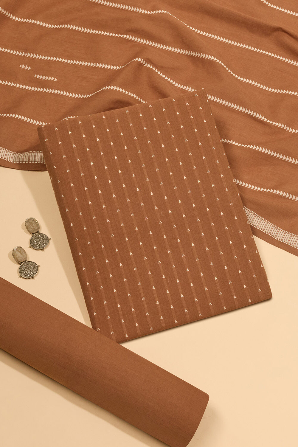 Brown Woven Pure Cotton Unstitched Suit Set image number null