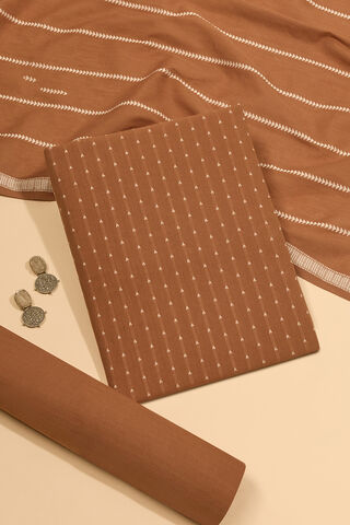 Brown Woven Pure Cotton Unstitched Suit Set image number