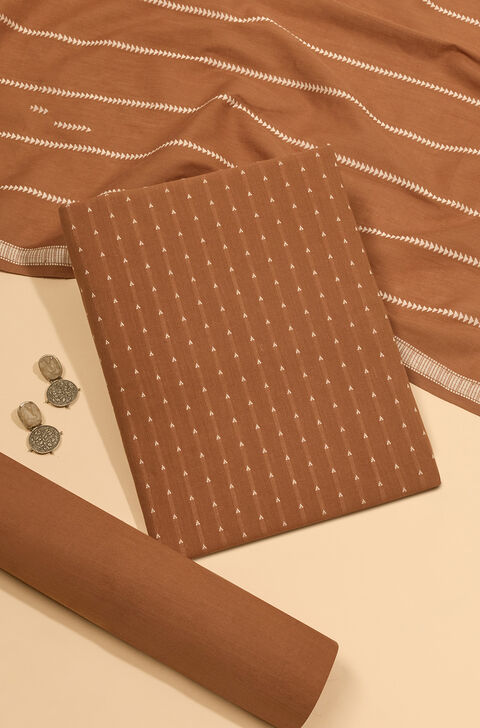 Brown Woven Pure Cotton Unstitched Suit Set