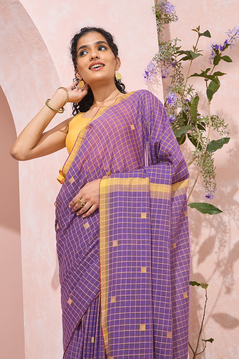 Dark Violet Bengal Pure Cotton Jamdani Saree image number null