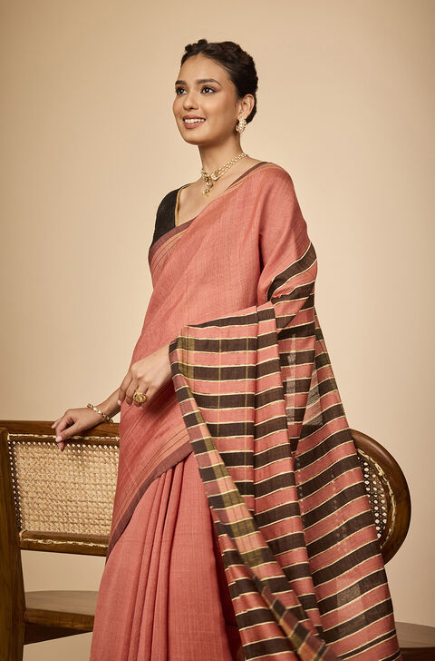 Light Orange Bhagalpur Woven Silk Viscose Saree