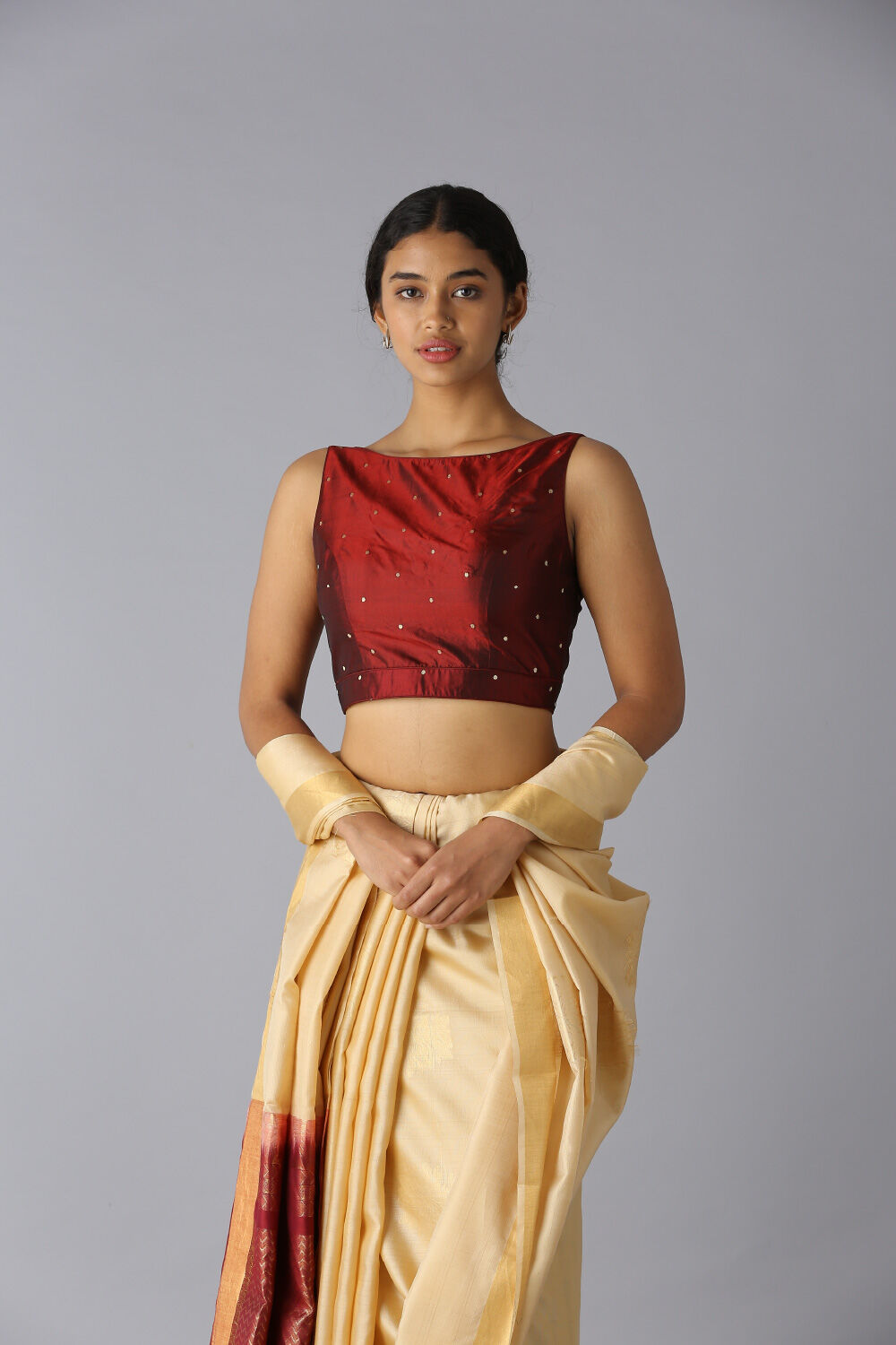 Dark Red Silk Brocade Blouse image number null