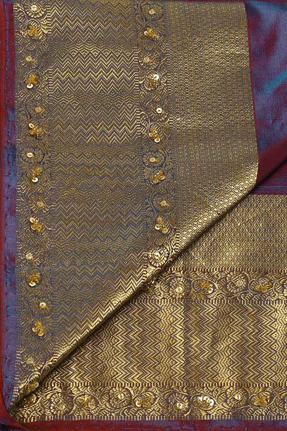 Blue Pure Silk Embroidered Saree image number null