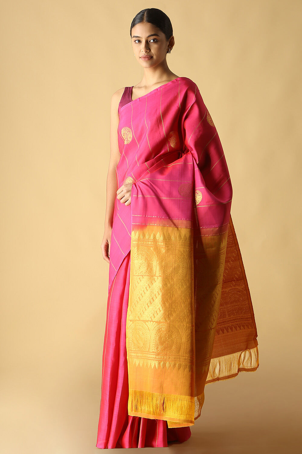 Dark Pink Pure Silk Kanjivaram Saree image number null