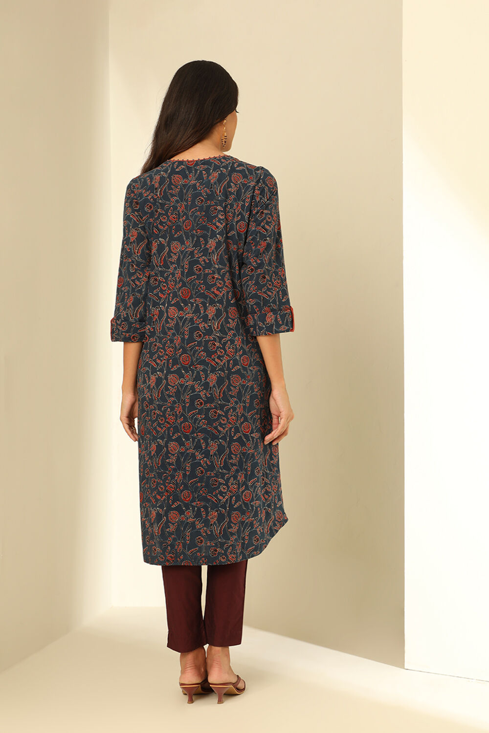 Blue Cotton Printed Kurta image number null