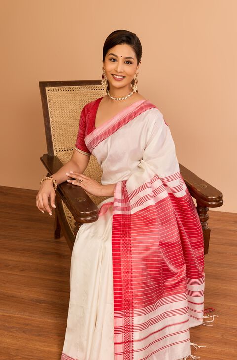 Off White Silk Bishnupur Woven Saree