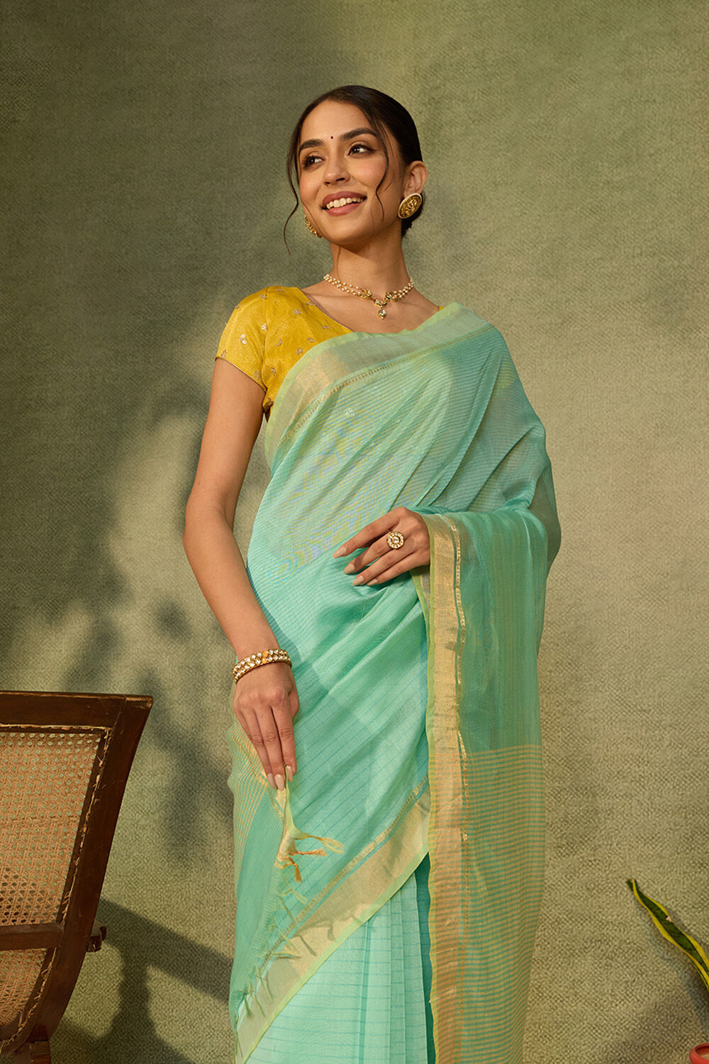 Light Green Bhagalpur Woven Silk Viscose Saree image number null
