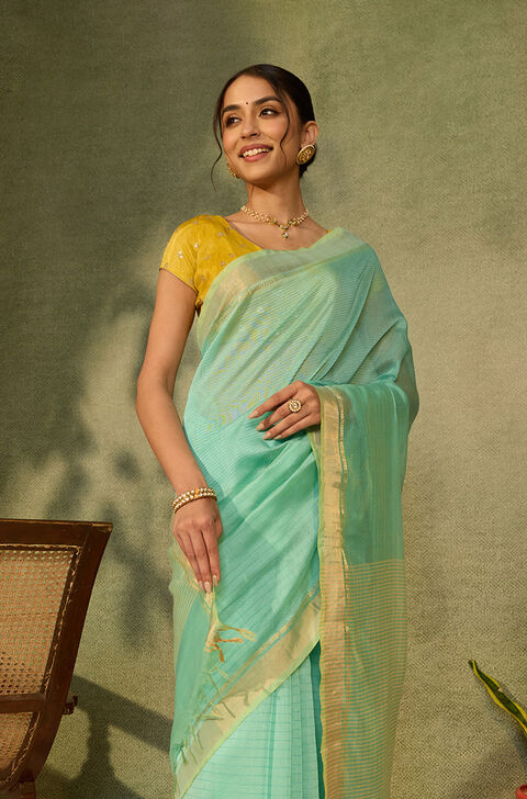 Light Green Bhagalpur Woven Silk Viscose Saree