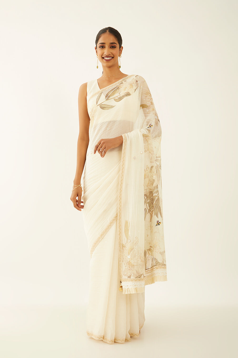 Off White Pure Silk Cotton Digital Printed Saree image number null