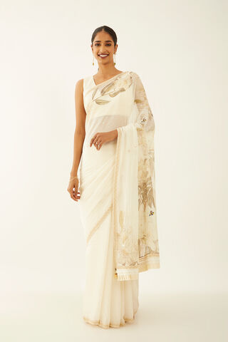 Off White Pure Silk Cotton Digital Printed Saree thumbnail image number null