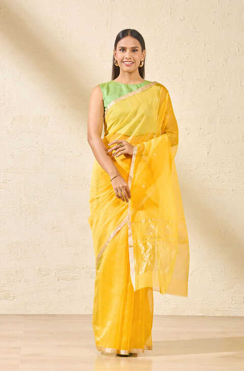 Yellow Woven Pure Silk Cotton Chanderi Saree