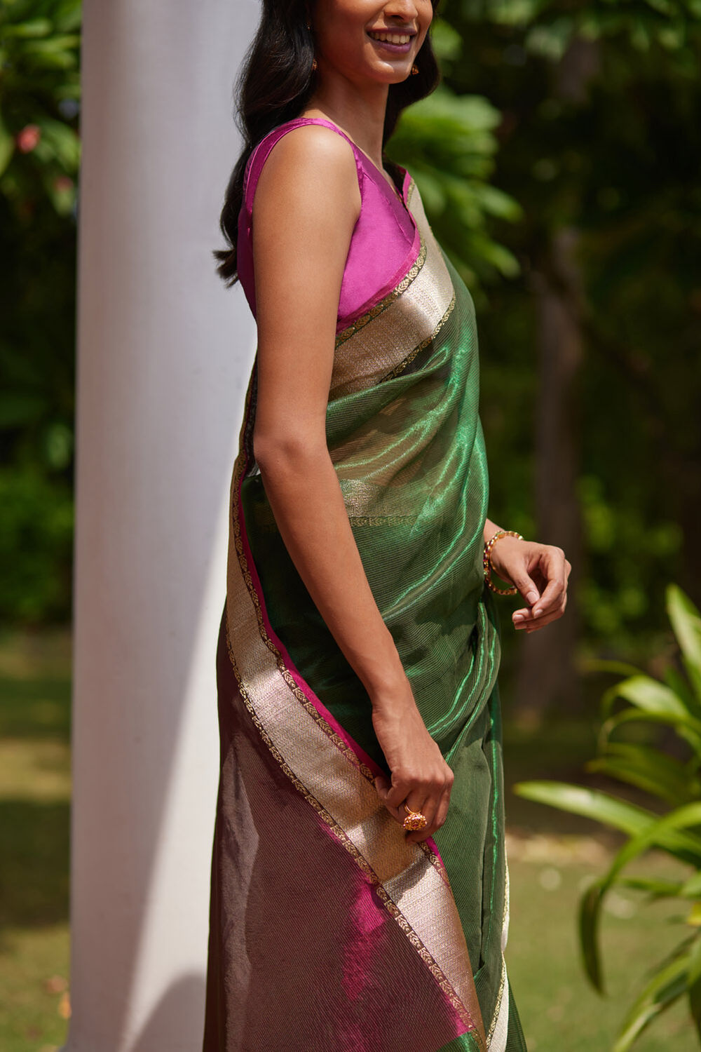 Dark Green Pure Tissue Silk Maheswari Saree image number null
