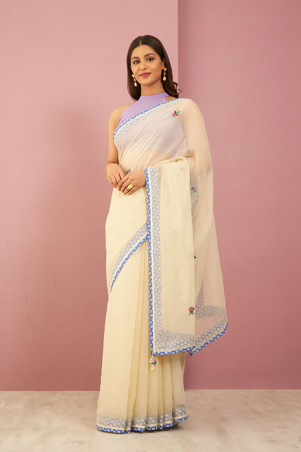 Beige Pure Kota Embroidered Saree image number null