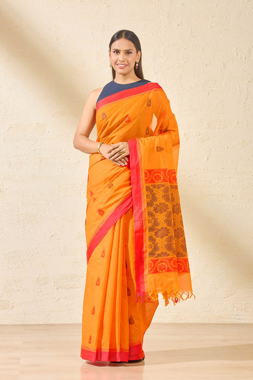 Orange Woven South Pure Cotton Saree image number null